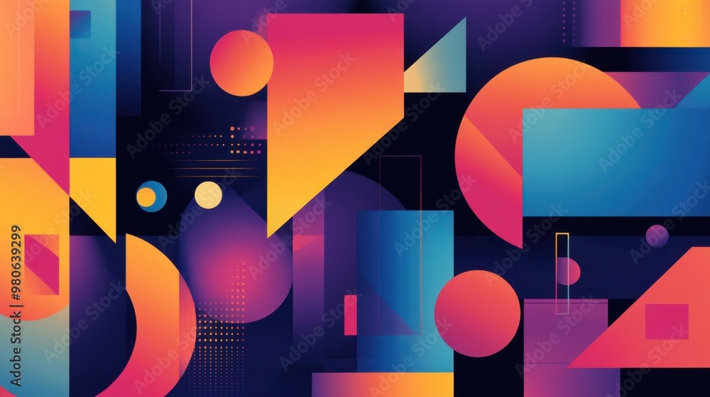 Fototapete a vector-based poster design featuring abstract geometric shapes in bold colors, displayed on a digi