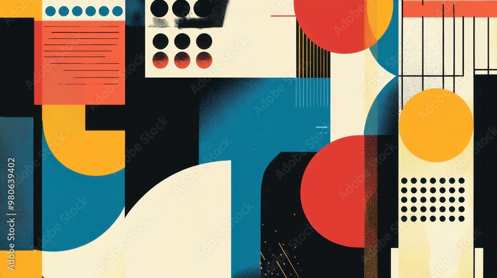 Fototapete a vector-based poster design featuring abstract geometric shapes in bold colors, displayed on a digi