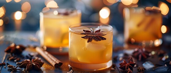 Vanilla tea. sweet and tangy Winter cocktail or mocktail. Christmas or New Year Vanilla Chai Cocktail.cold weather drink. Fall and winter drink.  copy space , image or winter holiday menu, recipe.