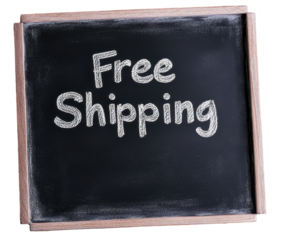 'Free Shipping' text on a chalkboard on a transparent background.