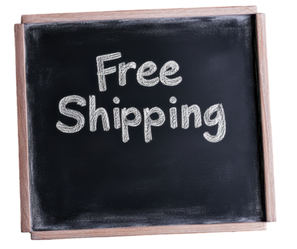 'Free Shipping' text on a chalkboard on a transparent background.