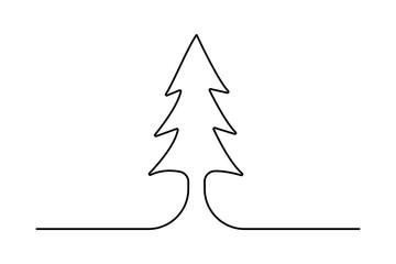 Christmas tree continuous one   line drawing with black white background