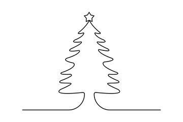 Christmas tree continuous one   line drawing with black white background