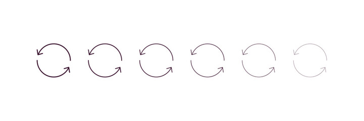 circular arrow clock outline icon. Linear vector from user interface concept. 6 different line style circular arrow clock icon included thin, light, regular, medium, bold, black