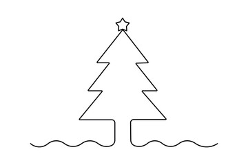 Christmas tree continuous one   line drawing with black white background