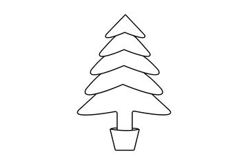 Christmas tree continuous one   line drawing with black white background