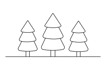 Christmas tree continuous one   line drawing with black white background