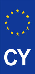 Cypriot Euroband with National Symbol: Blue Background Featuring the European Union and Cypriot Identity for Vehicle Registration.