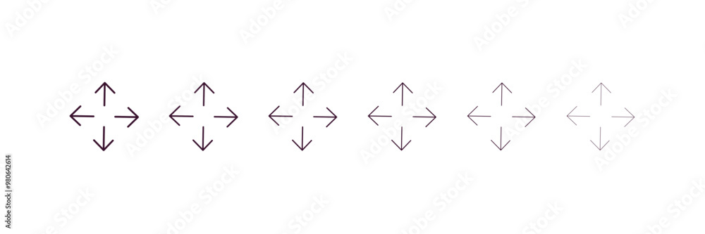 Poster arrowheads outline icon. linear vector from user interface concept. 6 different line style arrowhead