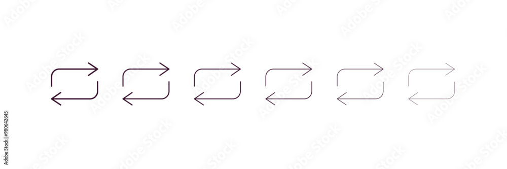 Poster curved right arrow outline icon. linear vector from user interface concept. 6 different line style c