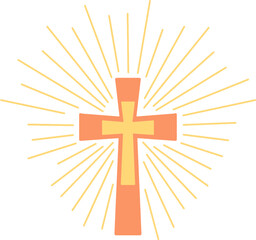 Sunburst Glory Shining Yellow Christian Cross Art. Ideal for use in religious materials, inspirational designs, and projects that celebrate the Christian faith.