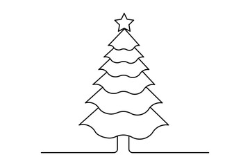 Christmas tree continuous one   line drawing with black white background