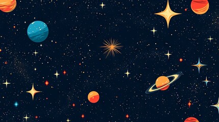 Naklejka premium Seamless repeating vector space and stars pattern texture 