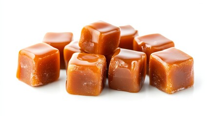 Sweet caramel candy cubes topped with caramel