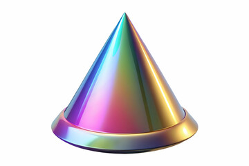 Fototapeta premium Holographic Party Hat Concept: Isolated 2025 New Year Celebration Hat with Colorful Designs, Vibrant Colors, and Shiny Surface Against White Background - Festive Photo Stock