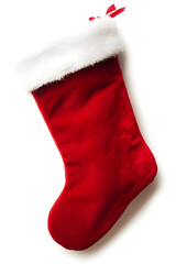 Isolated red Christmas stocking on a white backdrop