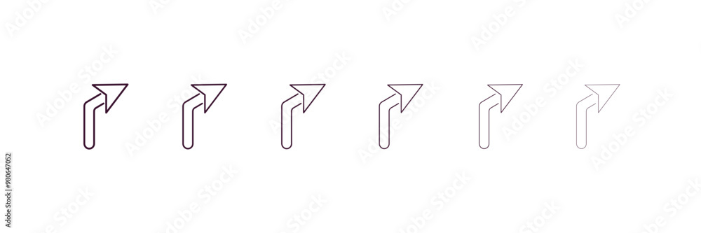 Poster right turn outline icon. linear vector from user interface concept. 6 different line style right tur