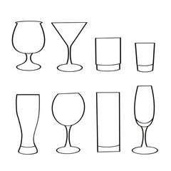 Beer Wine Glass vector icon clip art set black and white outline on transparent background. Set glasses icon. drinks icons, water, soft drink, alcohol, juice, glass, milk shake vector. abstract drink