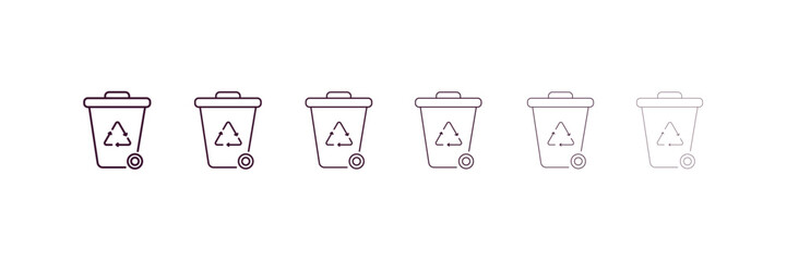 recycling container outline icon. Linear vector from user interface concept. 6 different line style recycling container icon included thin, light, regular, medium, bold, black