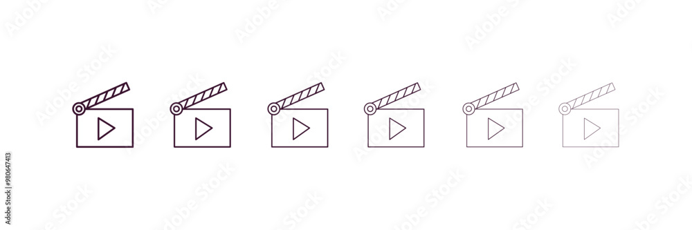 Poster movie play button outline icon. linear vector from user interface concept. 6 different line style mo