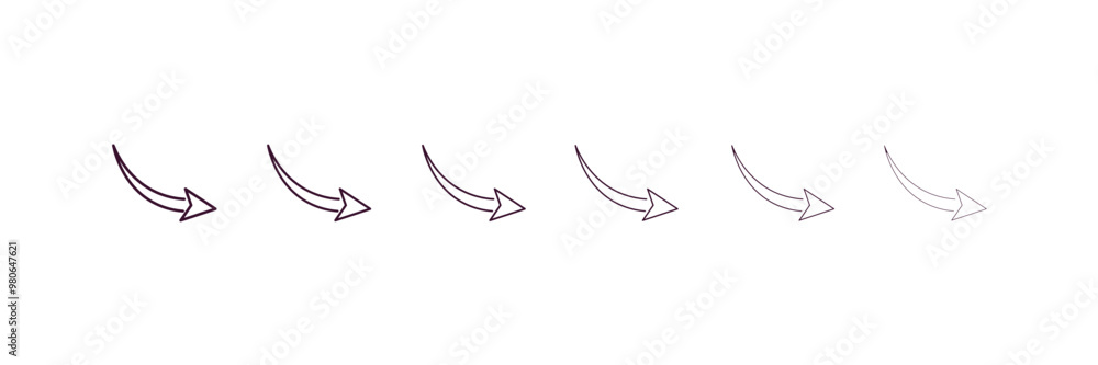 Poster right drawn arrow outline icon. linear vector from user interface concept. 6 different line style ri