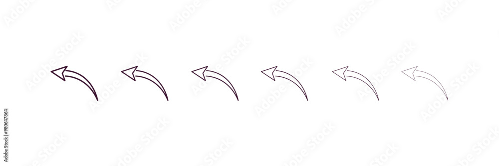 Poster back drawn arrow outline icon. linear vector from user interface concept. 6 different line style bac