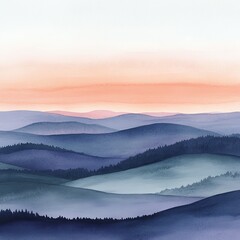 Obraz premium Soft pastel hills stretch across the horizon under a calming sunset, inviting a sense of peace and escape perfect for relaxation apps and decor