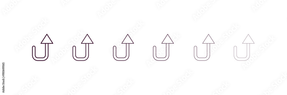 Aufkleber turn up arrow outline icon. linear vector from user interface concept. 6 different line style turn u