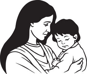 A mother gently holds her child in a tender embrace