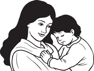 A mother gently holds her child in a tender embrace