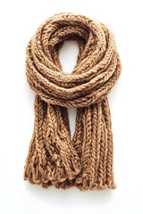 Soft, warm knitted scarf against a white backdrop