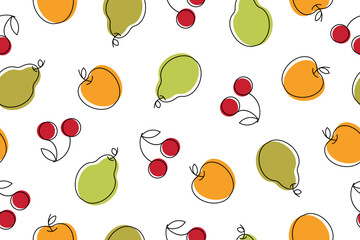 Fruit pattern. Seamless pattern with cherries, apples, pears. Colorful pattern. Vector. Vector illustration