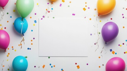 Colorful Balloons and Confetti on White Background