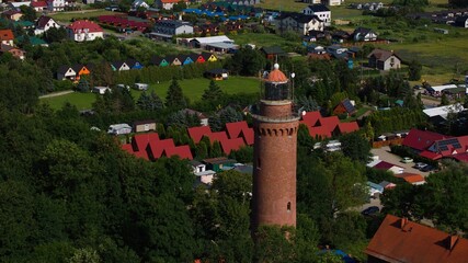 Gąski lighthouse and Baltic coastline seen from above on a sunny day.  © Grzegorz