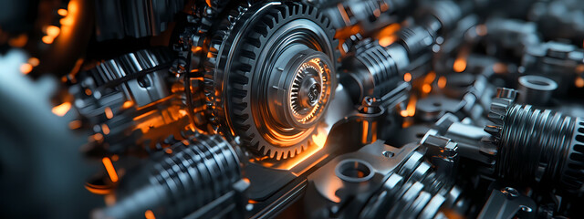 Fototapeta premium Gear Mechanism Embedded in Digital Grid