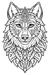 Fototapeta premium Portrait of a wolf. Hand drawn patterns for coloring. Freehand sketch drawing for adult antistress coloring book in zentangle style. Collection of animals