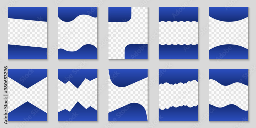 Aufkleber set of separator shapes for website. abstract curve lines, wave frame for web page. template divider