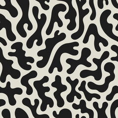 Abstract Seamless Pattern with Liquid Black Shapes. Modern Hand drawn endless Background with Fluid Squiggles. Monochrome duotone minimal creative design. Vector illustration
