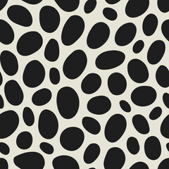 Black and White Spotted Seamless Pattern. Animal Fur print texture with spots stains and blots. Repeat vector illustration