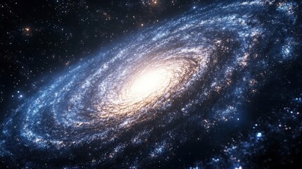 Naklejka premium A visualization of the Milky Way galaxy from above, showing its spiral arms and central bulge filled with stars and dust