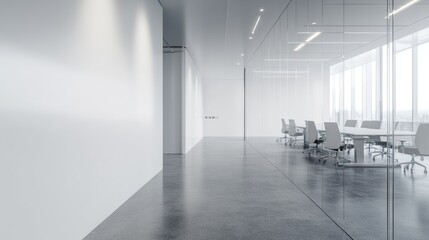 Fototapeta premium Modern Office Corridor with Glass Wall