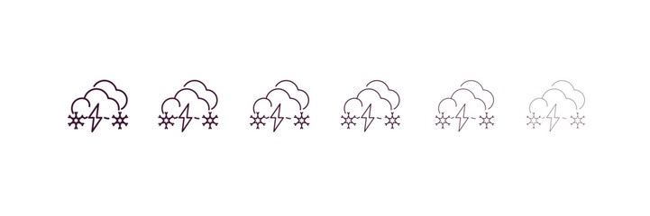 thundersnow outline icon. Linear vector from weather concept. 6 different line style thundersnow icon included thin, light, regular, medium, bold, black