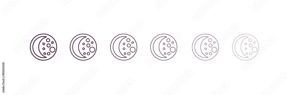 Poster waning moon outline icon. linear vector from weather concept. 6 different line style waning moon ico