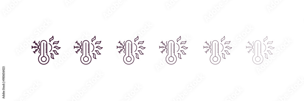 Poster temperature outline icon. linear vector from weather concept. 6 different line style temperature ico