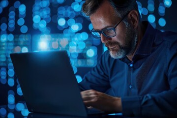 Business leader navigating through digital landscapes, tech-savvy decision making, strategic innovation