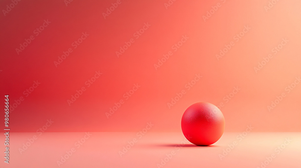 Poster on a red background, there is a red sphere, the sphere is smooth and round, with no other elements