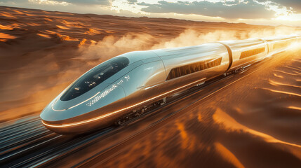 Fototapeta premium Futuristic High-Speed Train Traveling Through the Desert - made with Generative AI