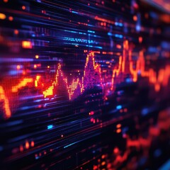 Fototapeta premium Abstract 3D visual of stock market fluctuations represented as a pulsing heartbeat on a digital screen, [financial health], [market volatility concept]