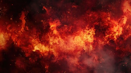 An inferno of flames blazing in the background, with red and orange hues capturing the fierce heat of the fire.