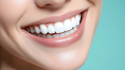Obraz premium A person smiling confidently with a perfect set of teeth, showcasing the positive impact of proper dental care on overall health and well-being. , Product photography with high resolution, studio